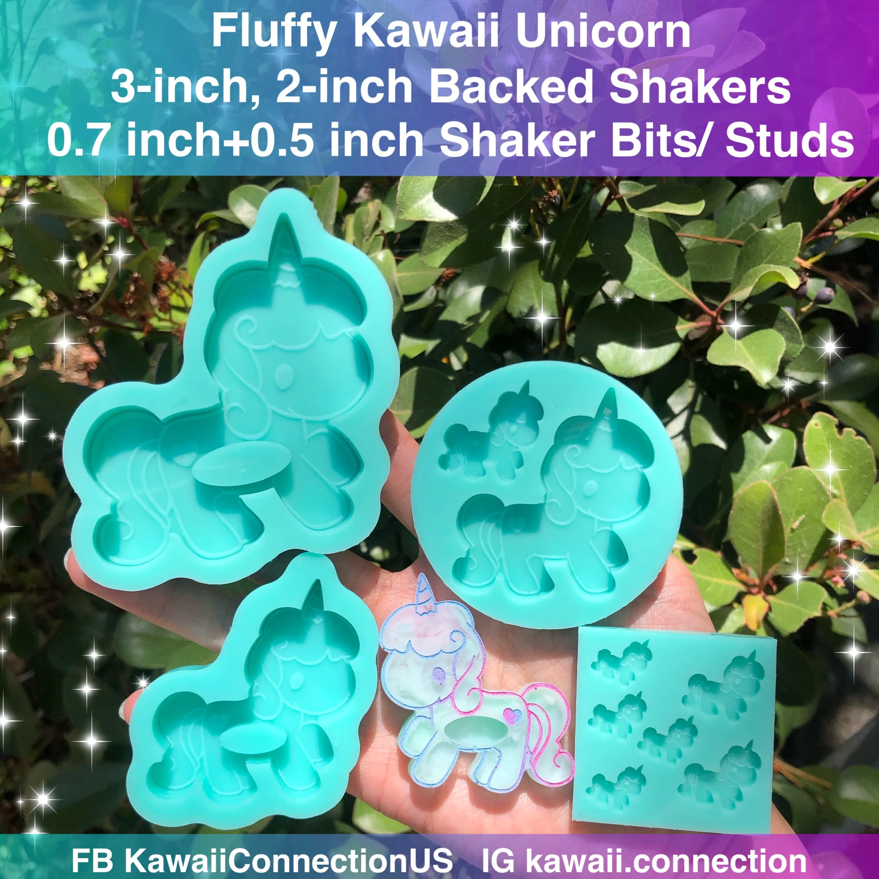 2 inch or 3 inch Fluffy Unicorn Backed Shaker or Shaker Bits/ Earring Studs Silicone Mold for Resin