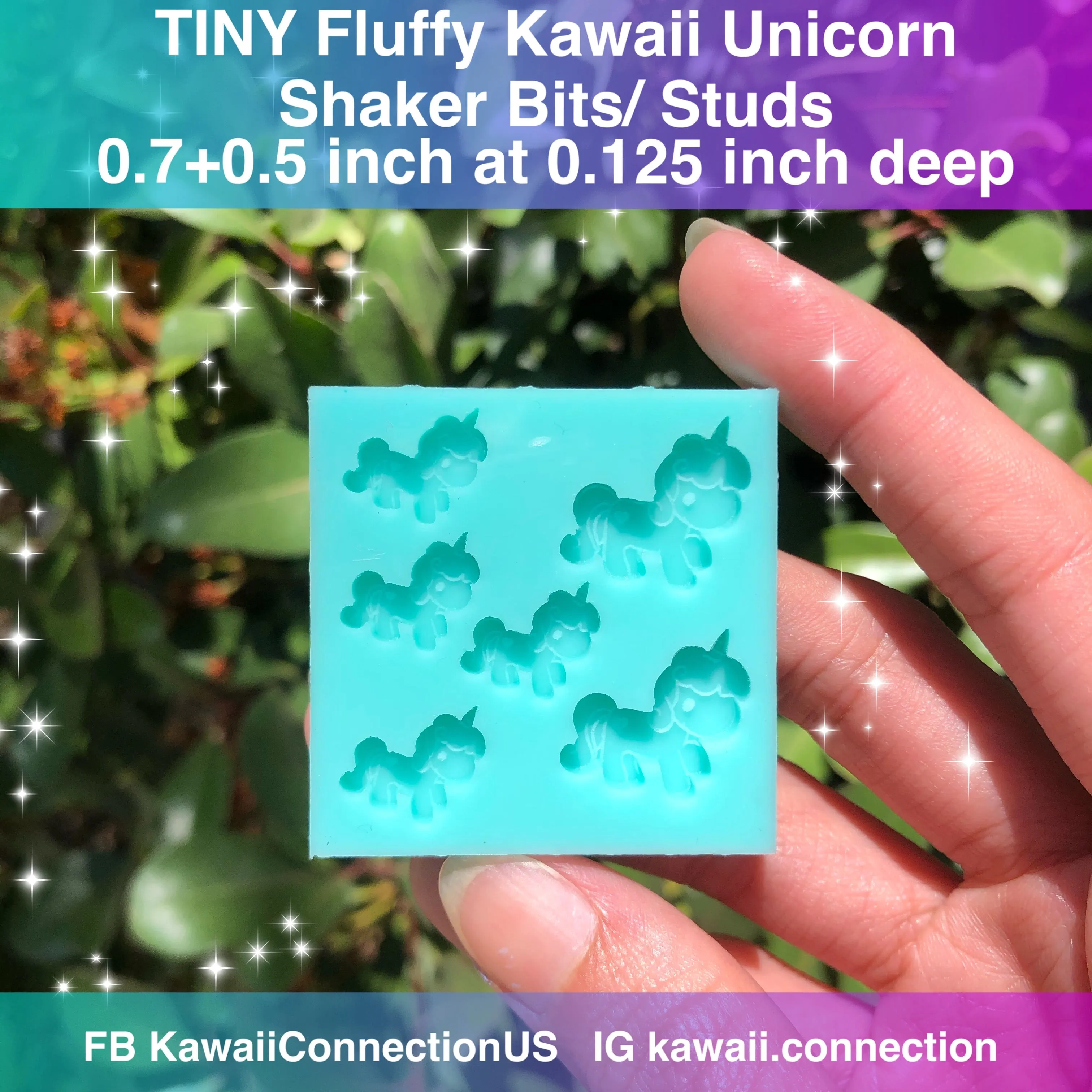 2 inch or 3 inch Fluffy Unicorn Backed Shaker or Shaker Bits/ Earring Studs Silicone Mold for Resin