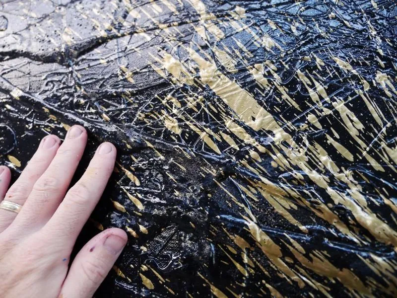 24 Carat Mint 120cm x 120cm Black and gold Abstract Painting (SOLD)