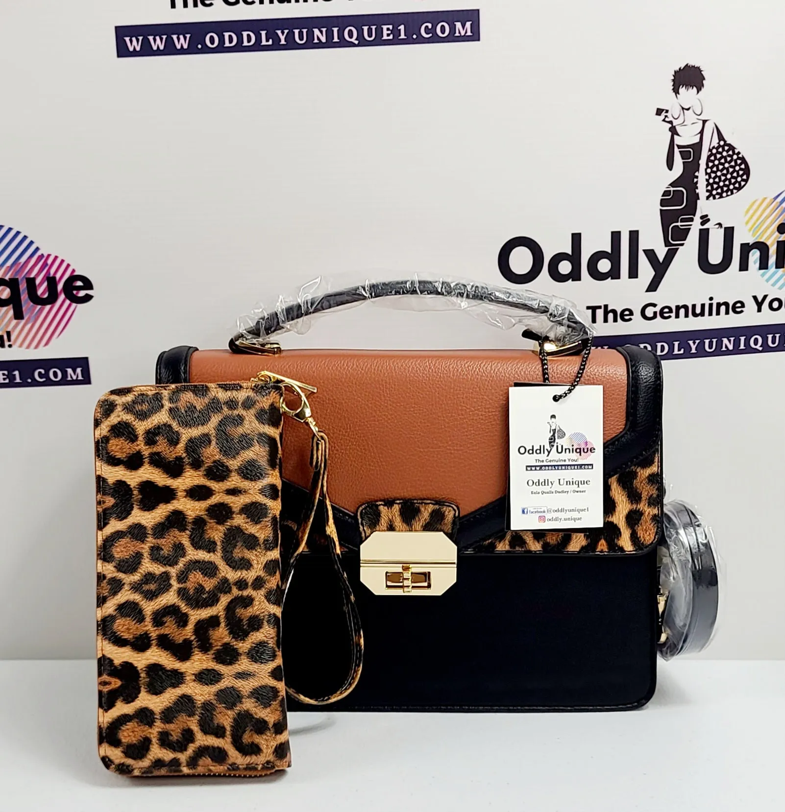 2in1 Leopard Two-Tone Handbag Set