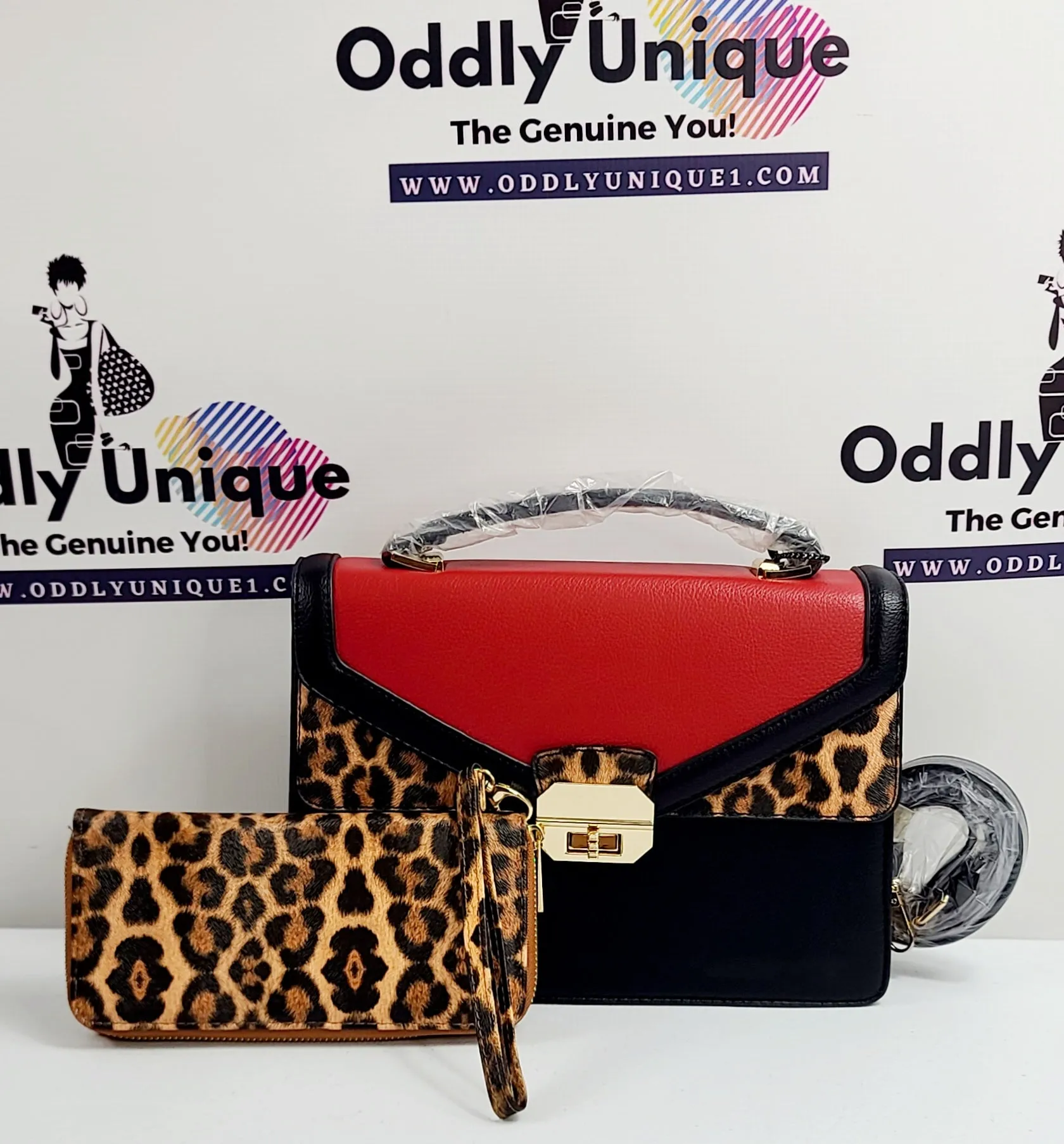 2in1 Leopard Two-Tone Handbag Set
