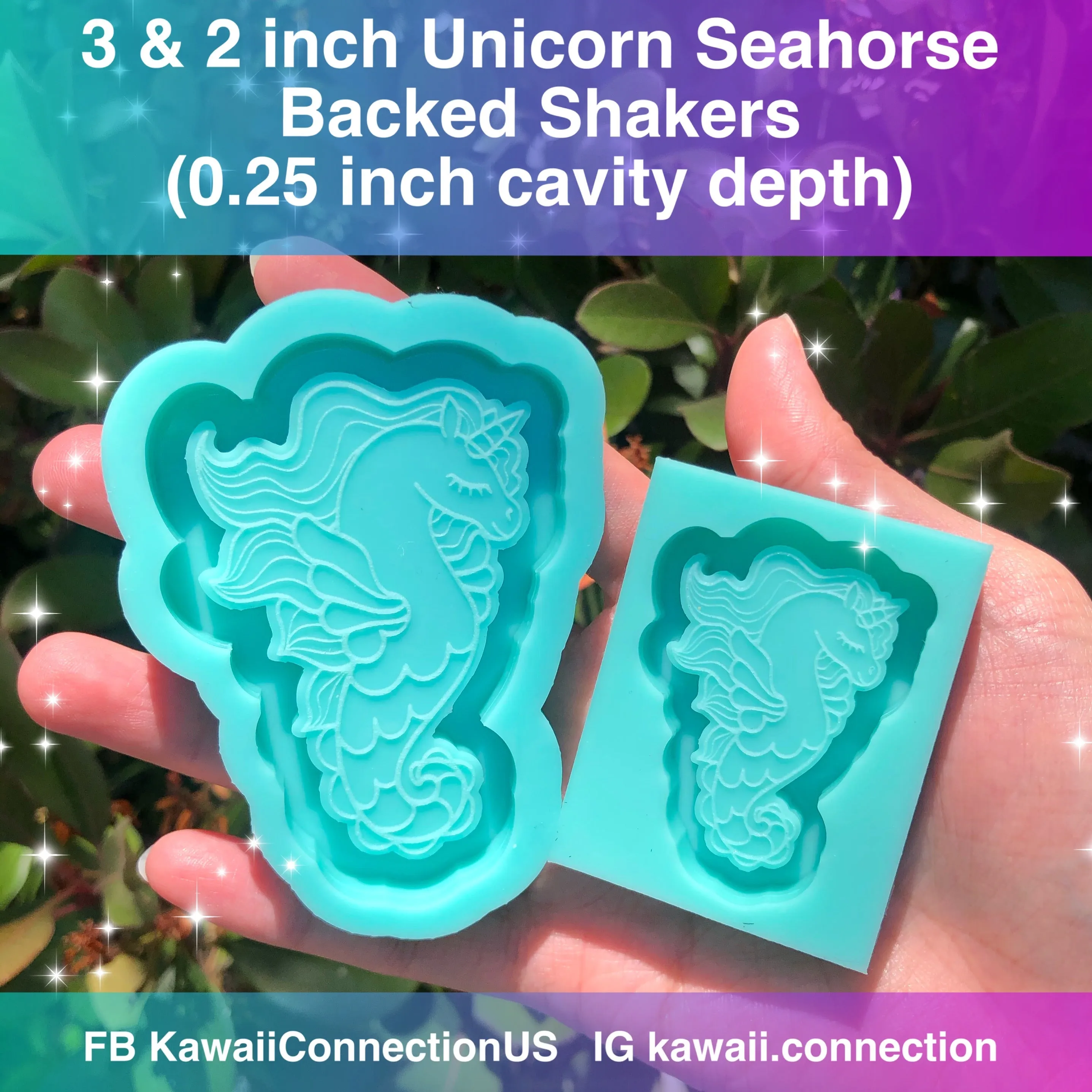 3 inch Unicorn Seahorse Magical Creature Backed Shaker Resin Silicone Mold
