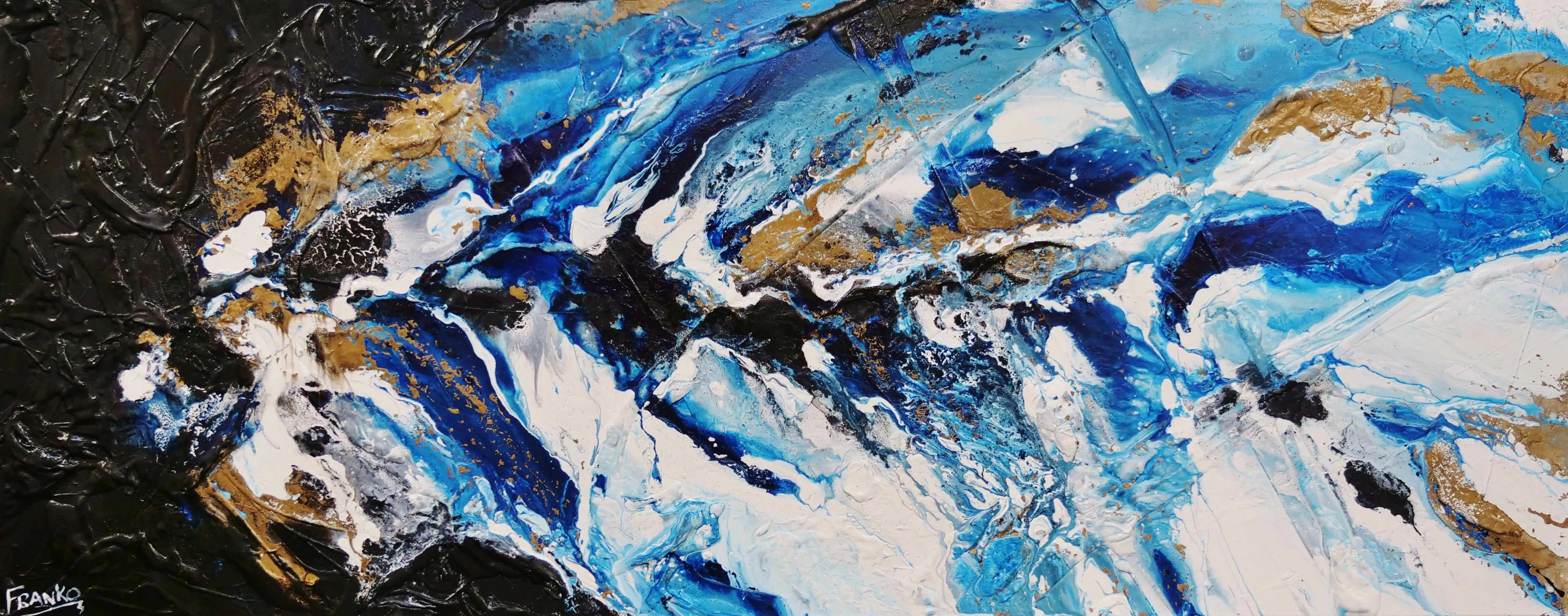 Admiralty 200cm x 80cm Blue Gold Textured Abstract Painting  (SOLD)
