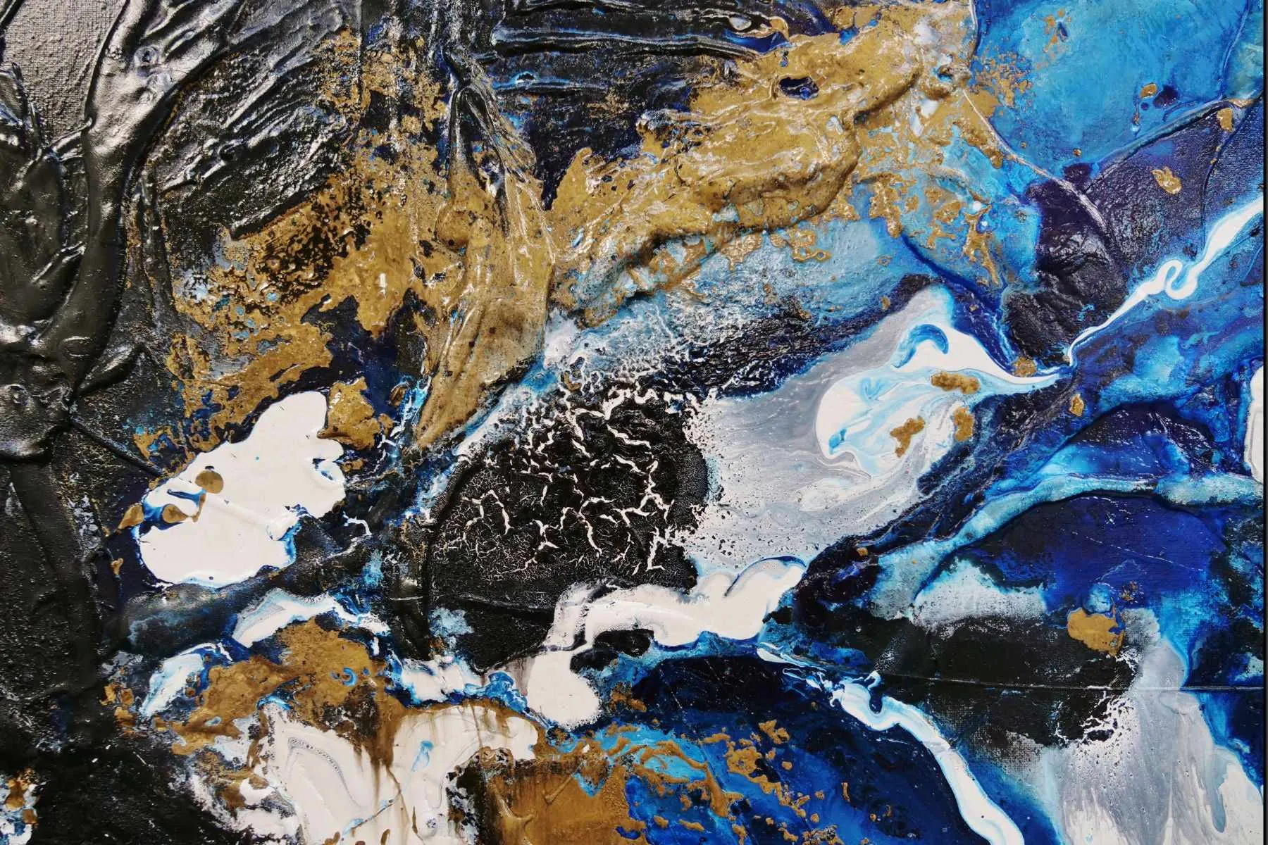 Admiralty 200cm x 80cm Blue Gold Textured Abstract Painting  (SOLD)