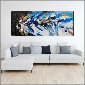 Admiralty 200cm x 80cm Blue Gold Textured Abstract Painting  (SOLD)