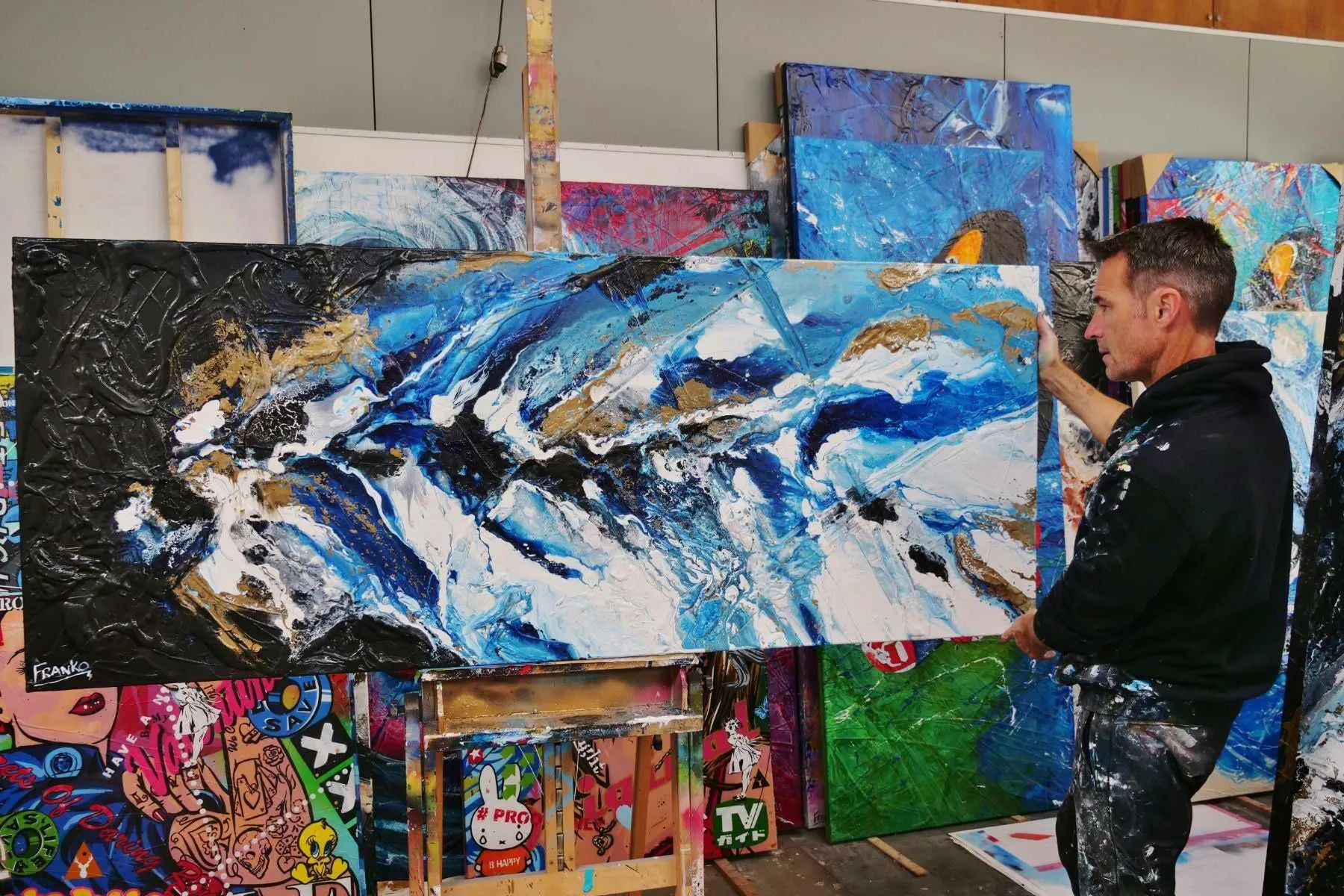 Admiralty 200cm x 80cm Blue Gold Textured Abstract Painting  (SOLD)