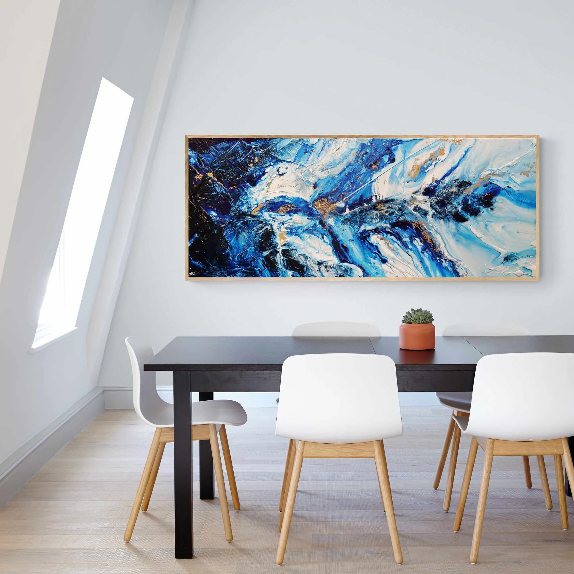 Admiralty Sapphire 200cm x 80cm Blue White Gold Textured Abstract Painting (SOLD)