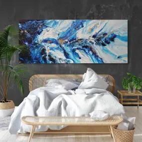 Admiralty Sapphire 200cm x 80cm Blue White Gold Textured Abstract Painting (SOLD)