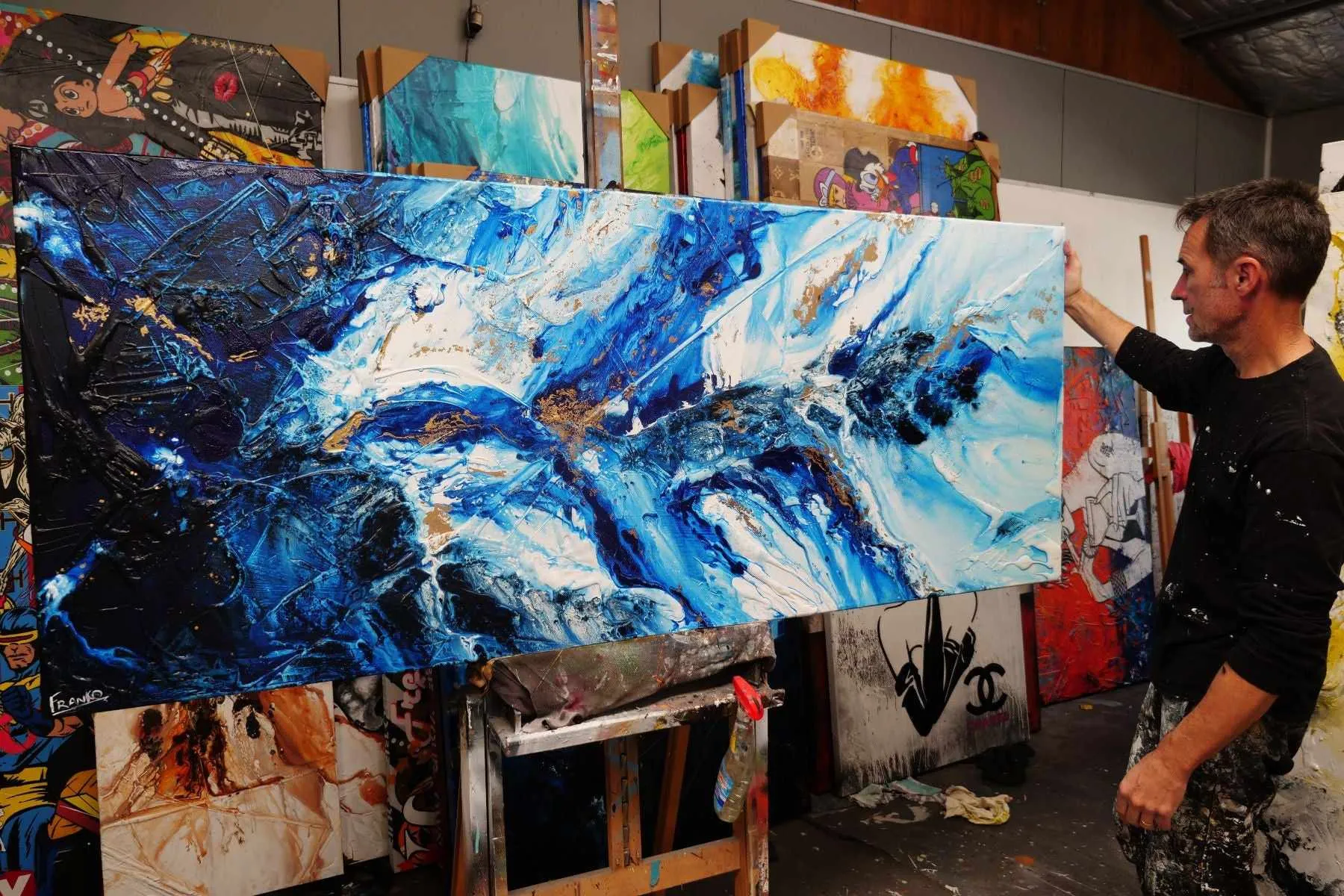 Admiralty Sapphire 200cm x 80cm Blue White Gold Textured Abstract Painting (SOLD)
