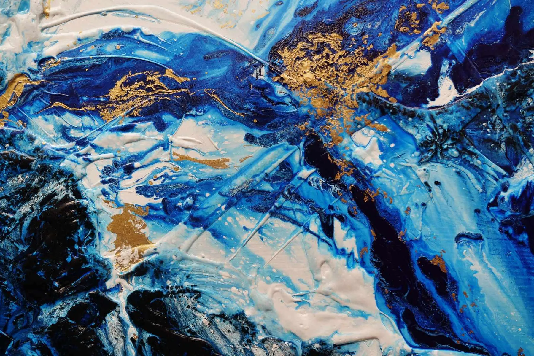 Admiralty Sapphire 200cm x 80cm Blue White Gold Textured Abstract Painting (SOLD)
