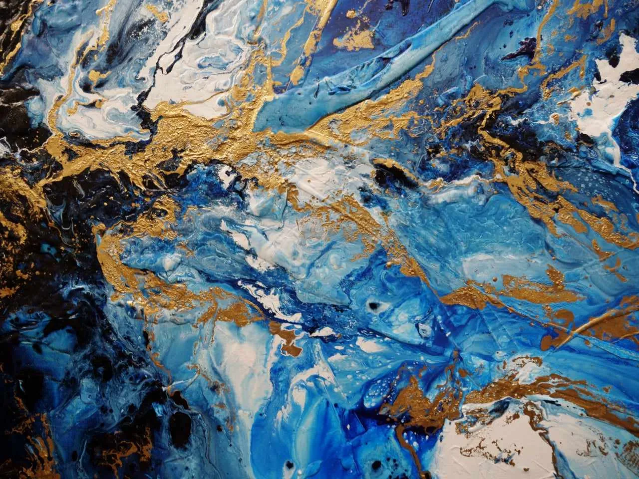 Admiralty Style 190cm x 100cm Blue White Gold Textured Abstract Painting (SOLD)