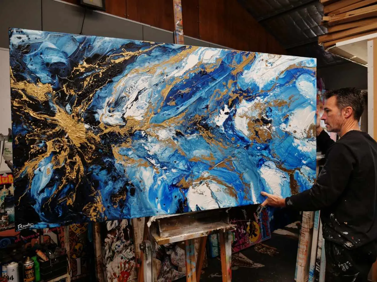 Admiralty Style 190cm x 100cm Blue White Gold Textured Abstract Painting (SOLD)