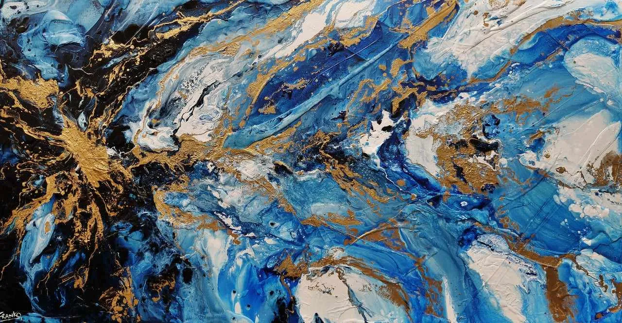 Admiralty Style 190cm x 100cm Blue White Gold Textured Abstract Painting (SOLD)