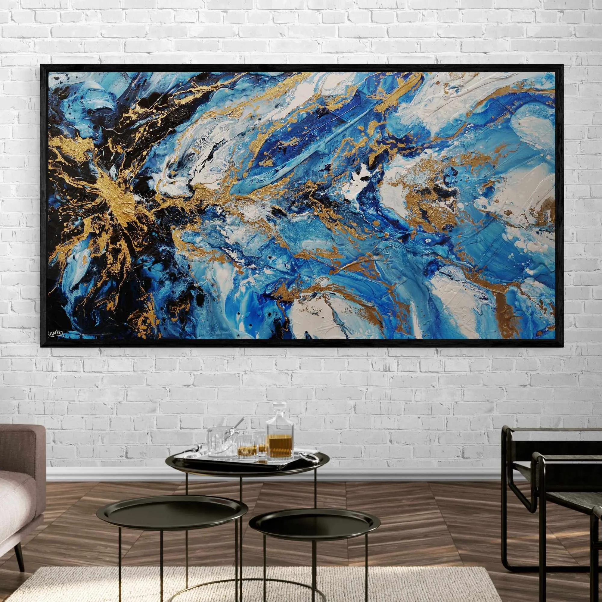 Admiralty Style 190cm x 100cm Blue White Gold Textured Abstract Painting (SOLD)
