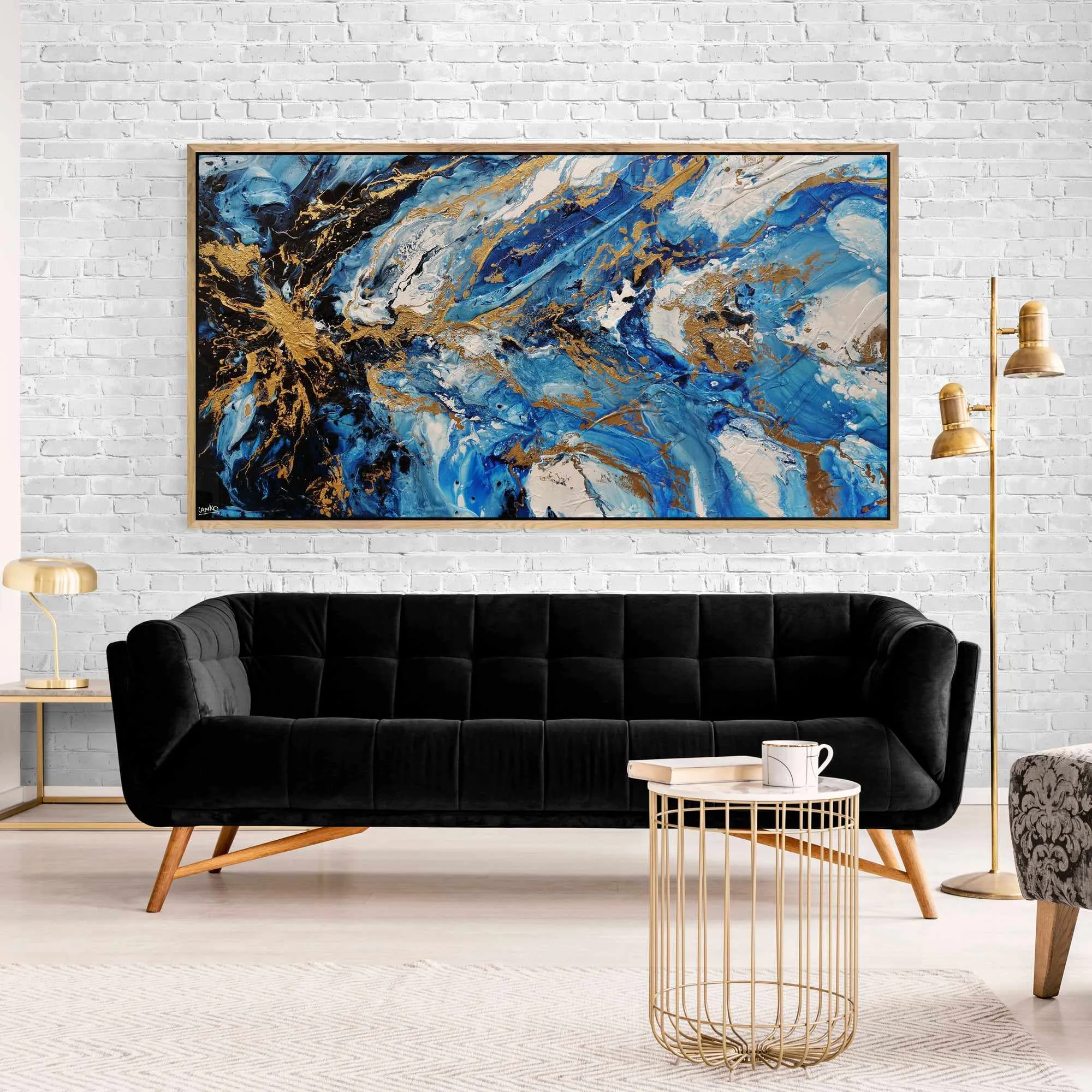 Admiralty Style 190cm x 100cm Blue White Gold Textured Abstract Painting (SOLD)