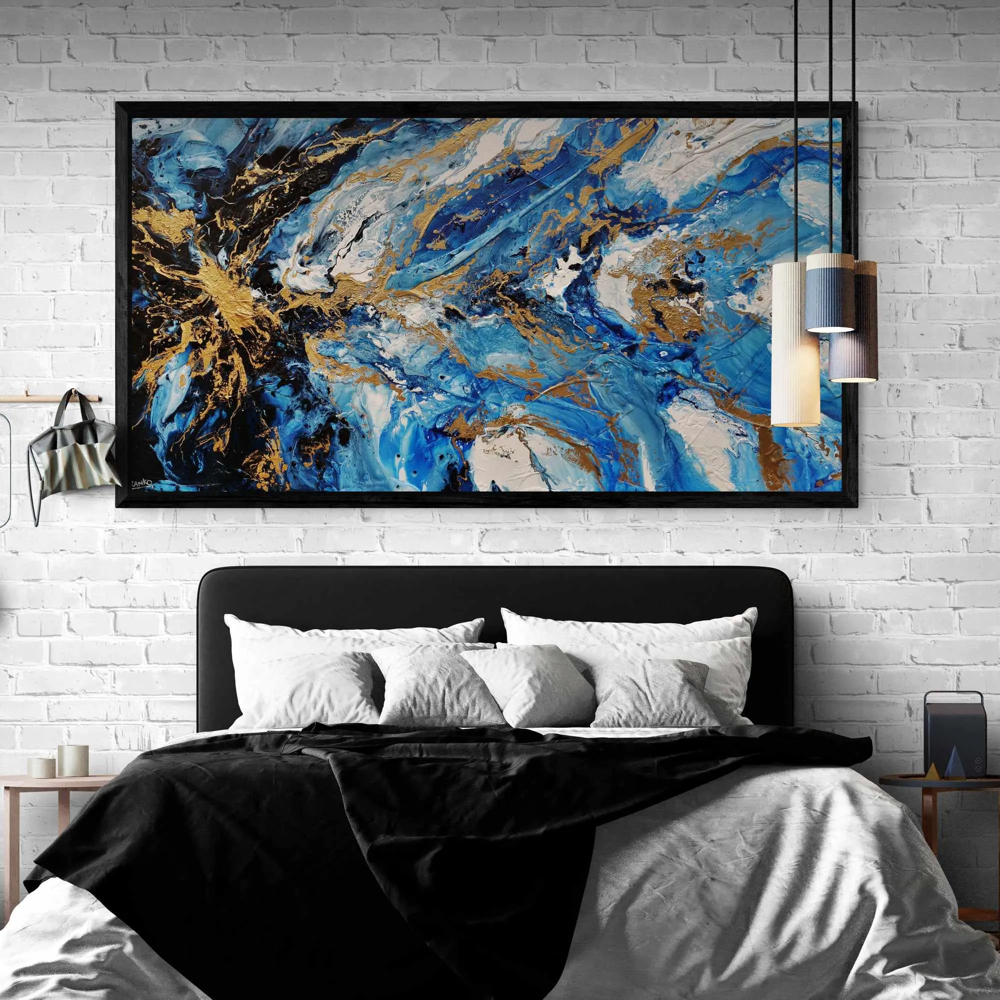 Admiralty Style 190cm x 100cm Blue White Gold Textured Abstract Painting (SOLD)