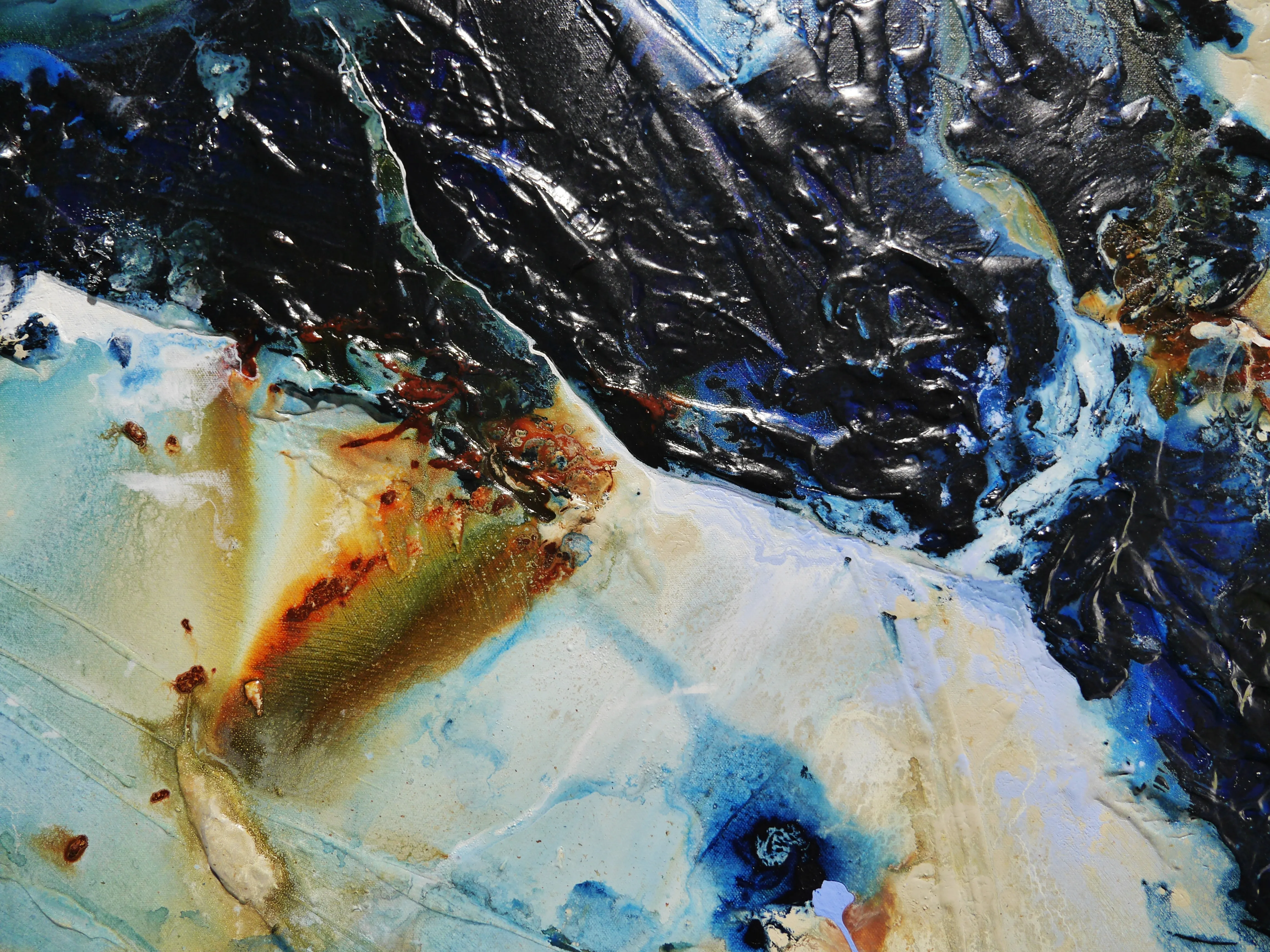 After Midnight 200cm x 80cm Blue Ochre Textured Abstract Painting
