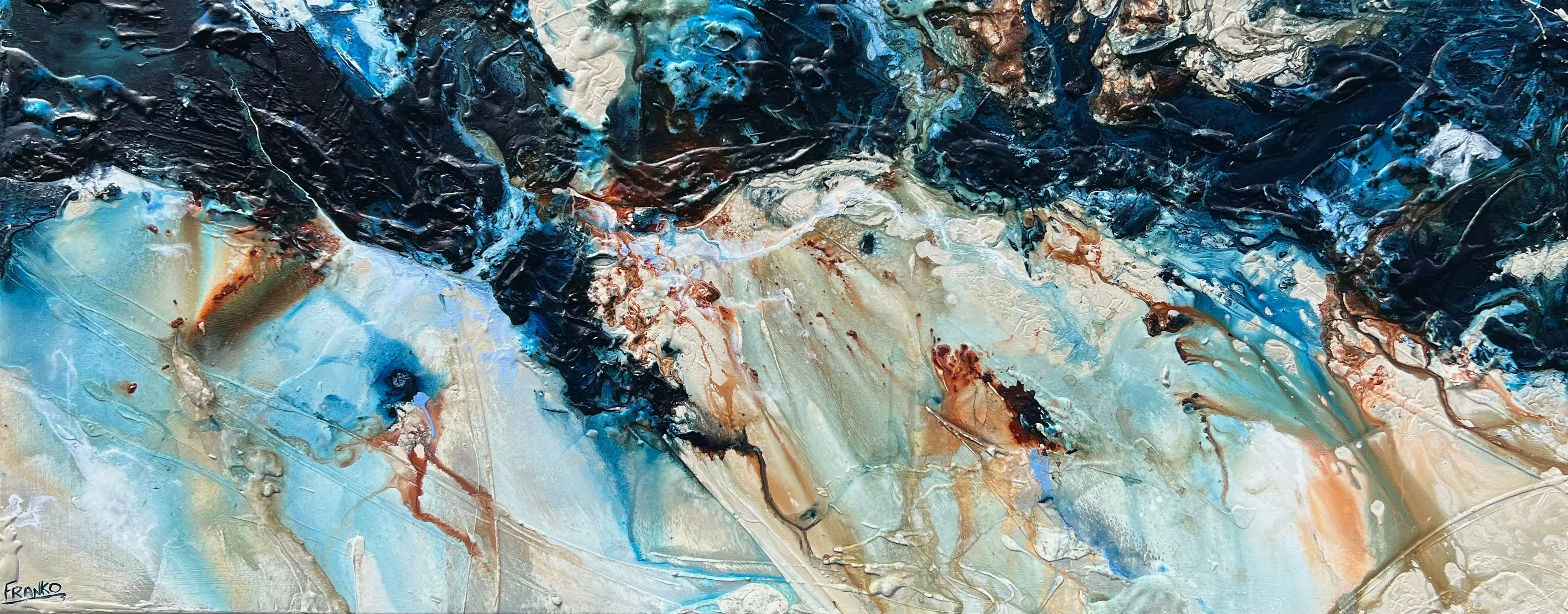 After Midnight 200cm x 80cm Blue Ochre Textured Abstract Painting