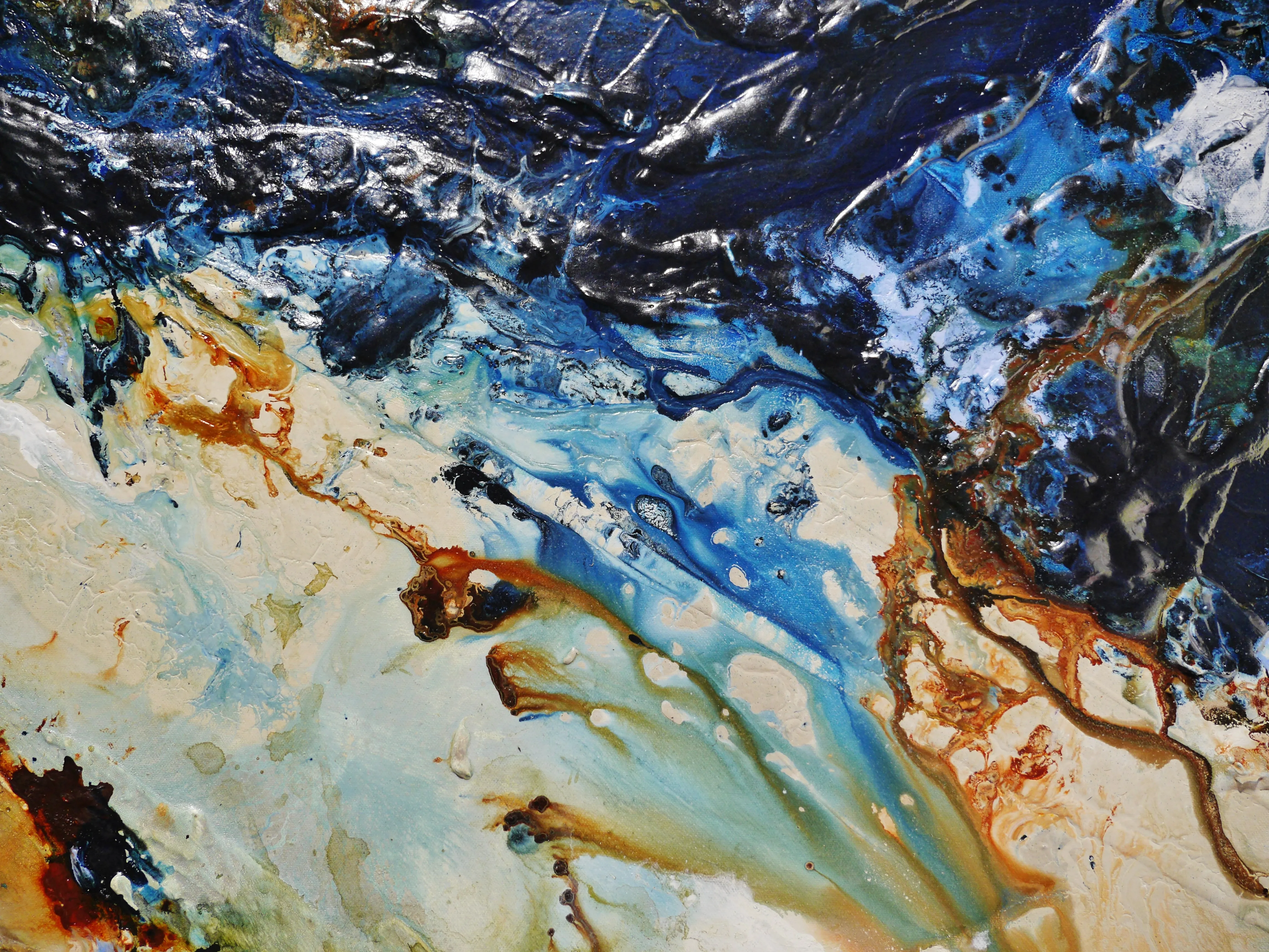 After Midnight 200cm x 80cm Blue Ochre Textured Abstract Painting