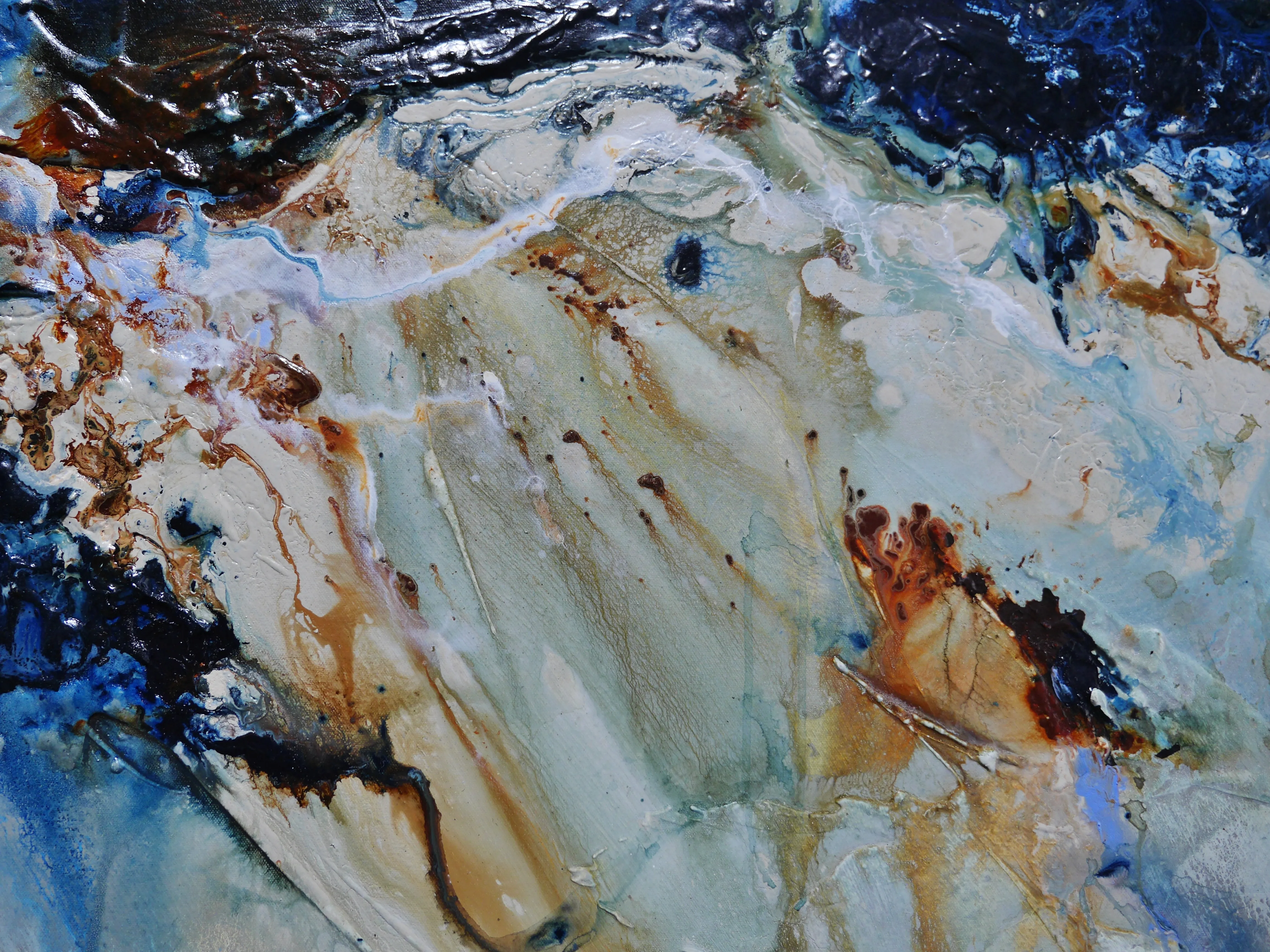 After Midnight 200cm x 80cm Blue Ochre Textured Abstract Painting