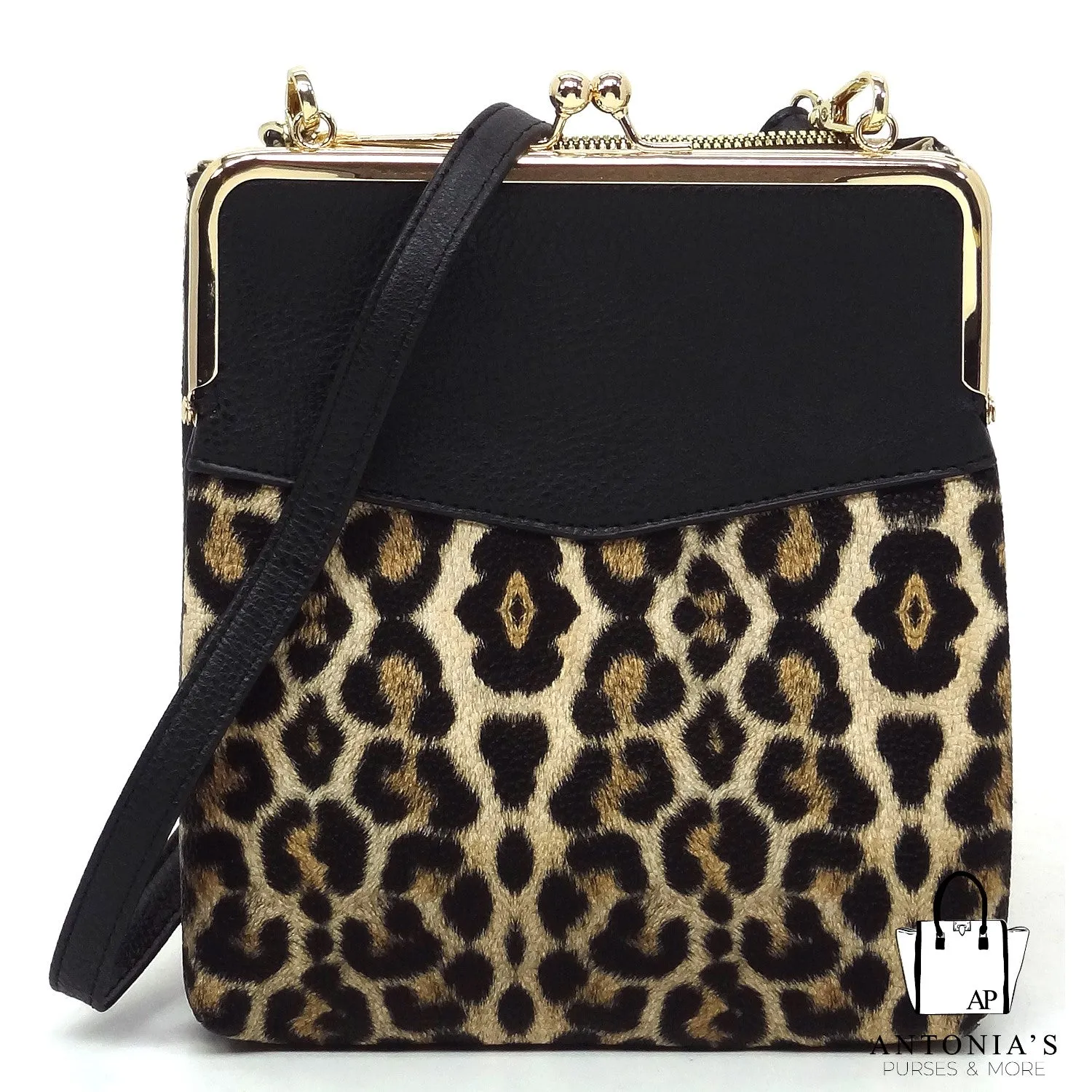 ALBA Fashion Kiss Lock Crossbody Bag - Leopard & Black