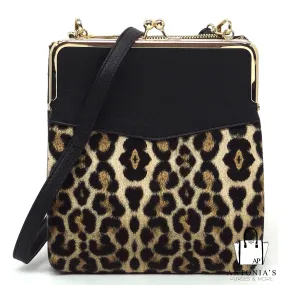 ALBA Fashion Kiss Lock Crossbody Bag - Leopard & Black