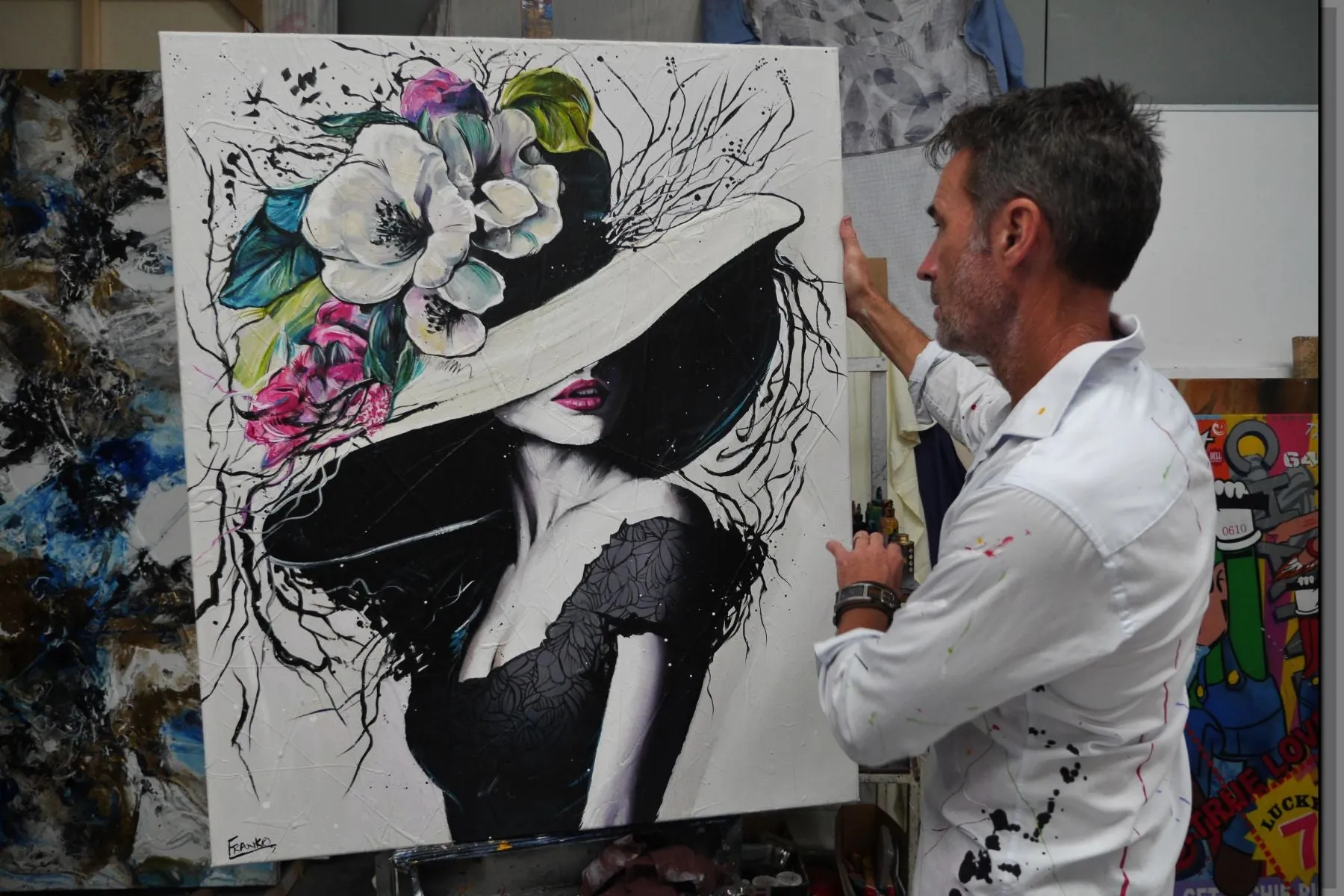 Alexis 120cm x 100cm Flower Hat Abstract Elegance Textured Painting (SOLD)