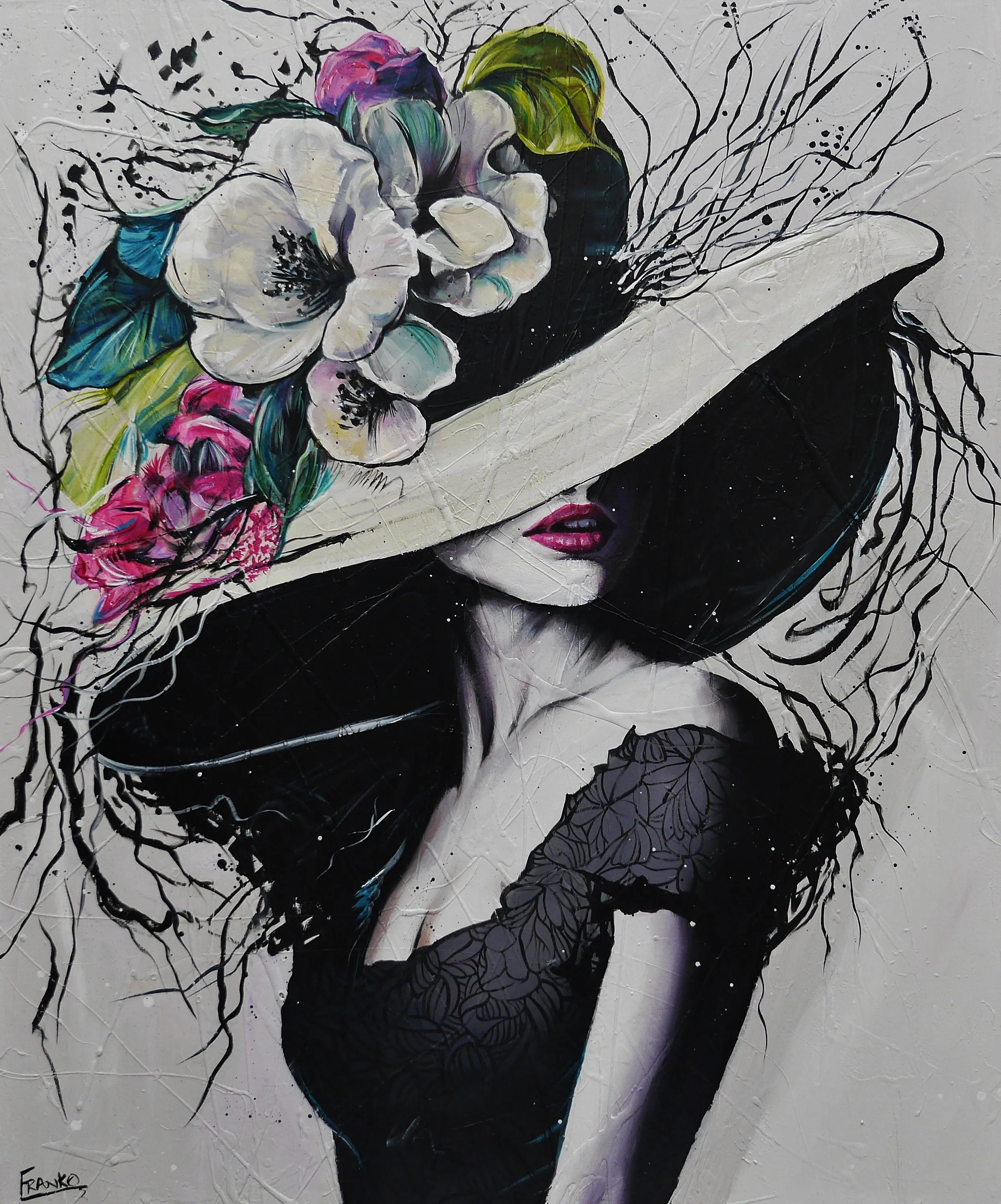 Alexis 120cm x 100cm Flower Hat Abstract Elegance Textured Painting (SOLD)