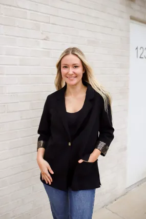 All That Jazz Sequin Cuff Blazer- Black