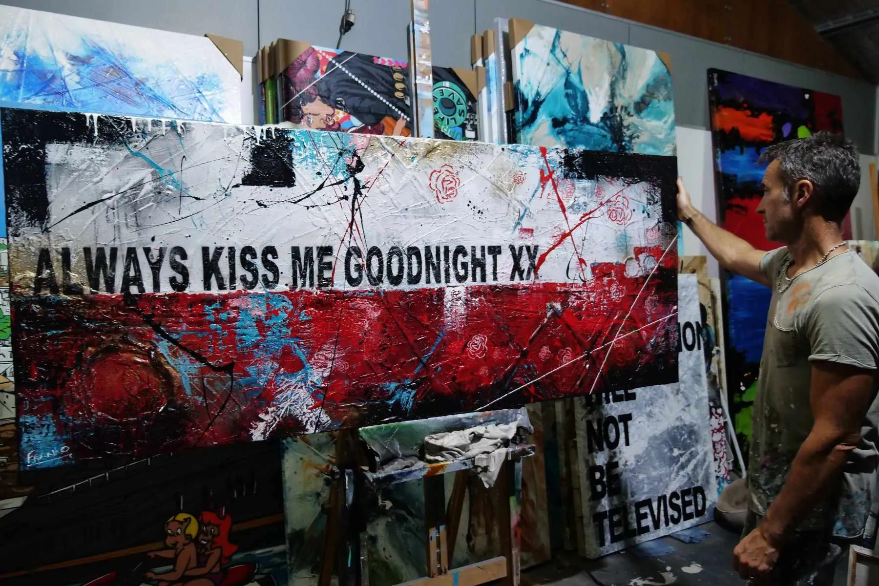 Always Forever 200cm x 80cm Always Kiss Me Goodnight Urban Pop Art Abstract Painting (SOLD)
