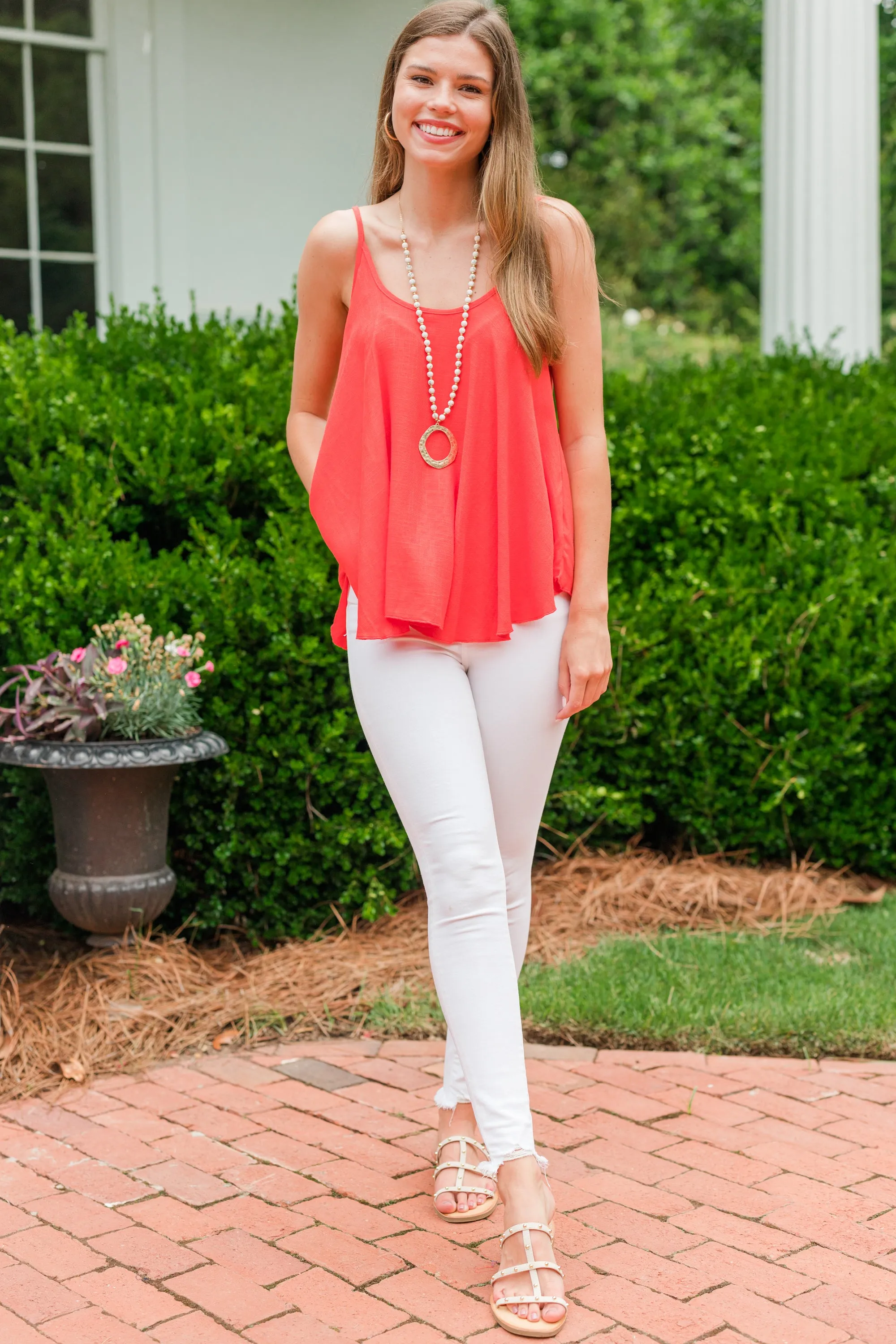 Always In Love Tomato Red Linen Tank