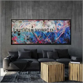 Always Kissing Blue 200cm x 80cm Always Kiss Me Goodnight Textured Urban Pop Art Painting (SOLD)