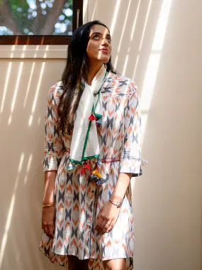 'Amaltas' Button-down Handwoven Ikat Pure Cotton Dress