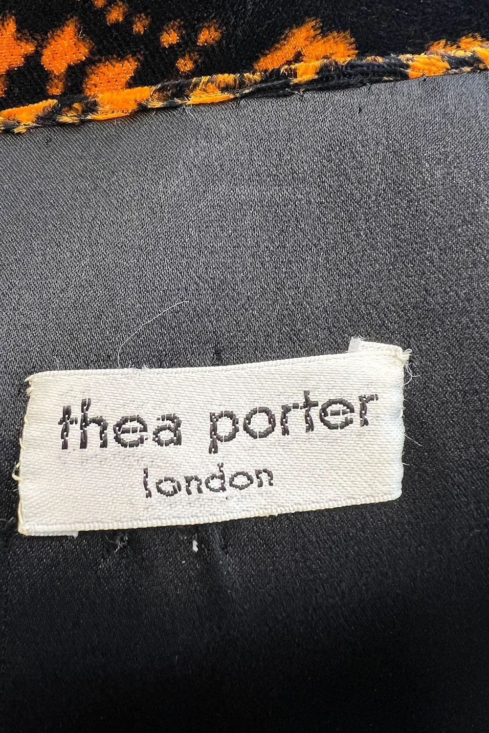 Amazing 1975 Thea Porter Printed Burnt Gold & Black Silk Velvet Caftan Dress