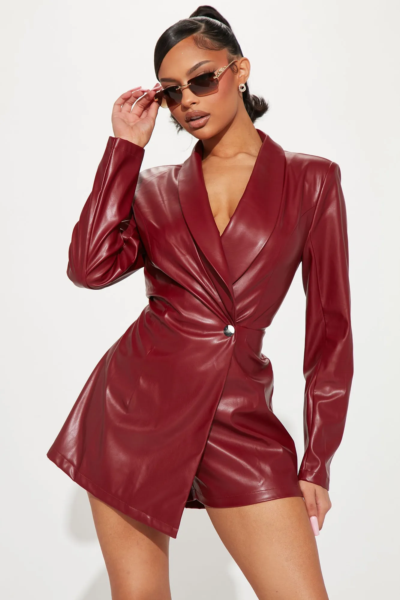 Anabella Faux Leather Romper - Wine