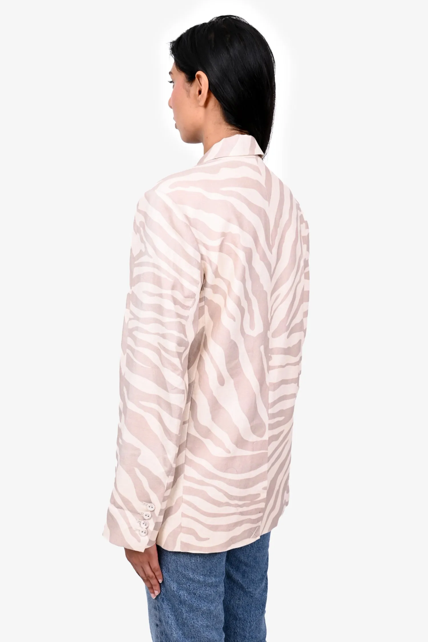 Anine Bing Beige/Cream Zebra Linen Blazer Size S