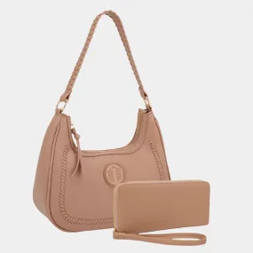 BagParty Braided Luxe Vegan Leather Hobo & Zip Wallet Set