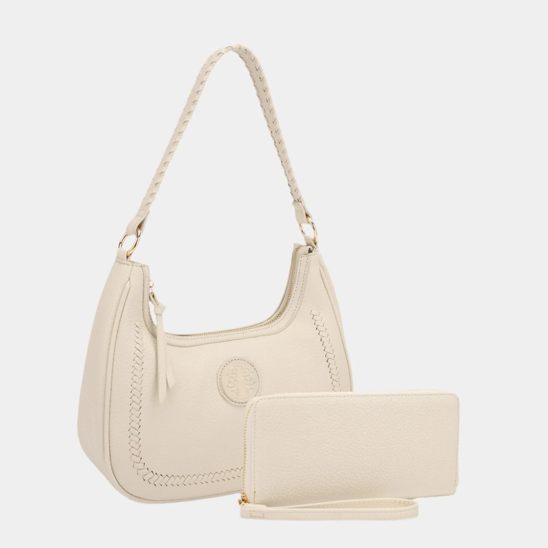 BagParty Braided Luxe Vegan Leather Hobo & Zip Wallet Set