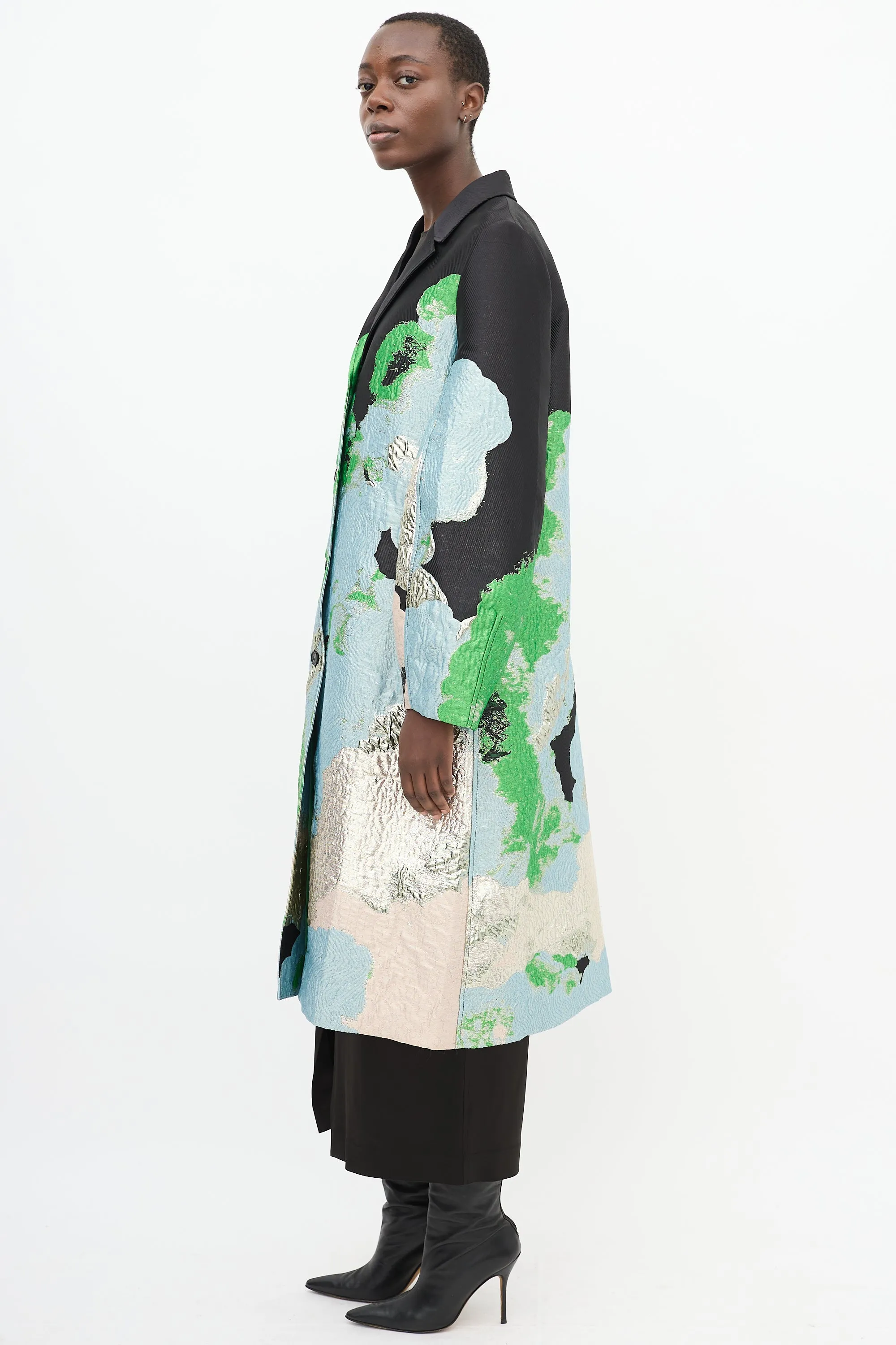 Black & Multicolour Brocade Cornelia Long Coat