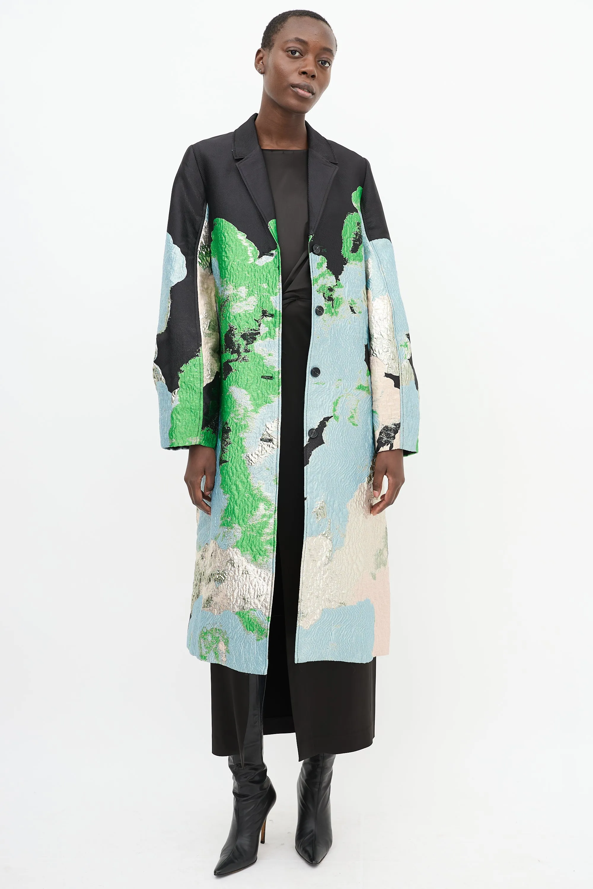 Black & Multicolour Brocade Cornelia Long Coat