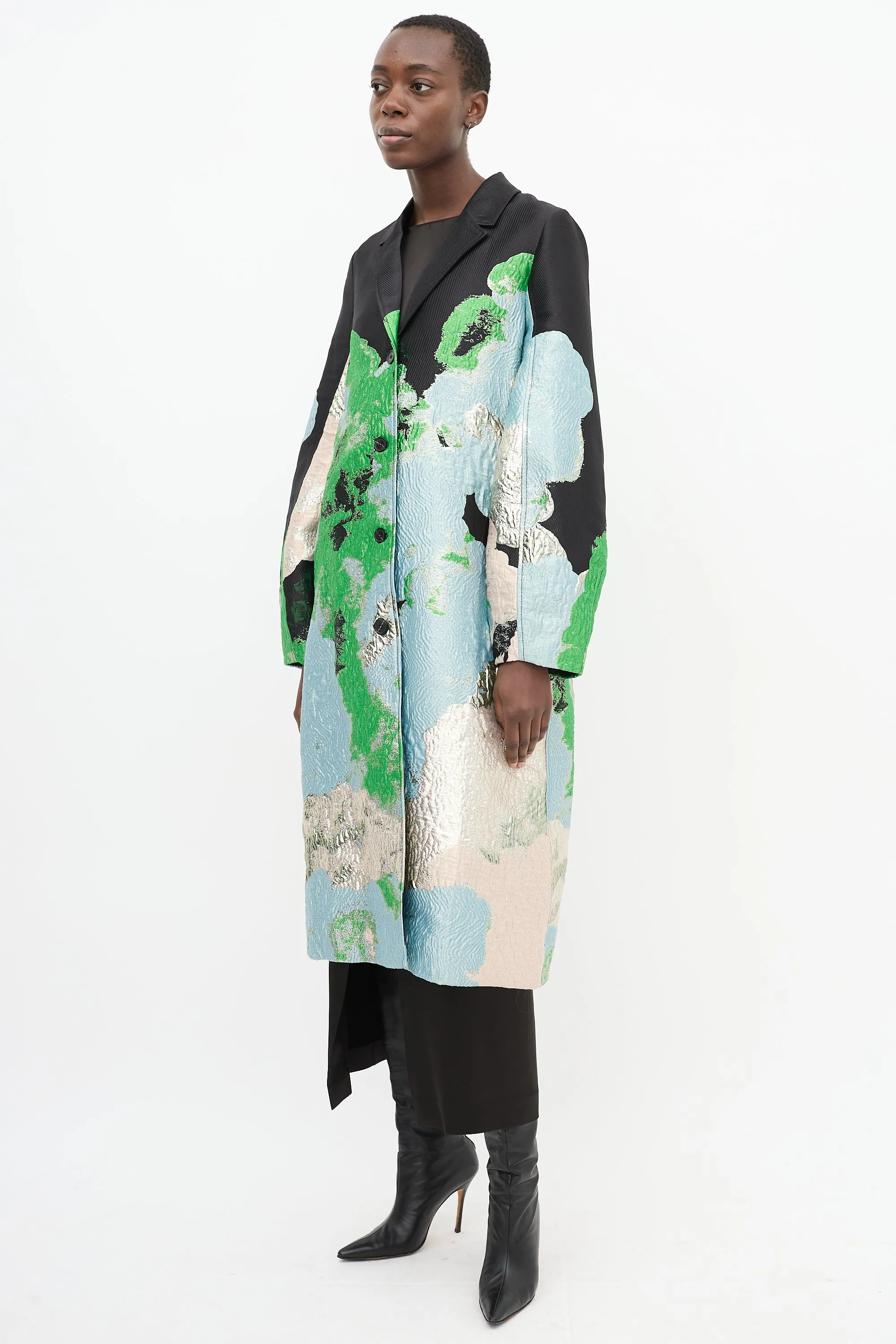 Black & Multicolour Brocade Cornelia Long Coat
