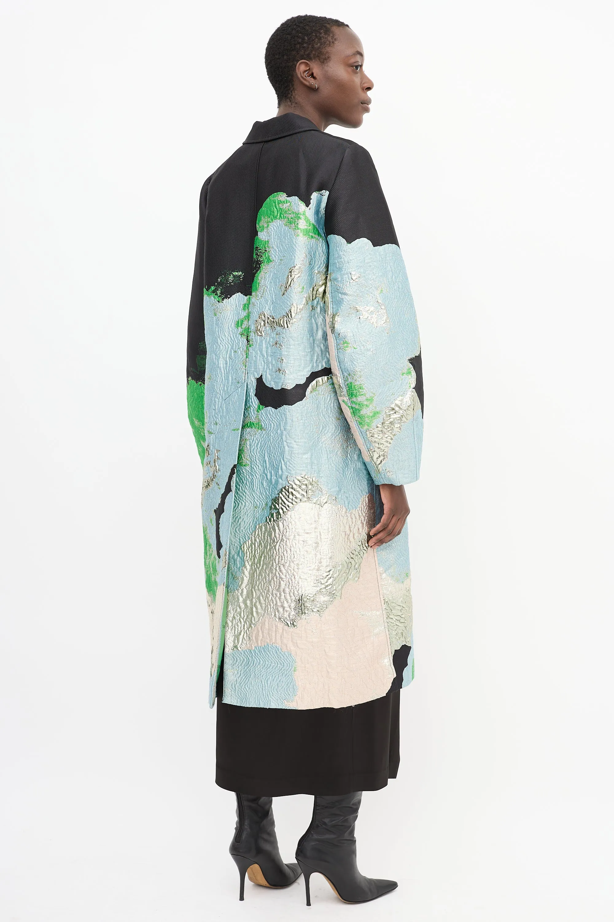 Black & Multicolour Brocade Cornelia Long Coat