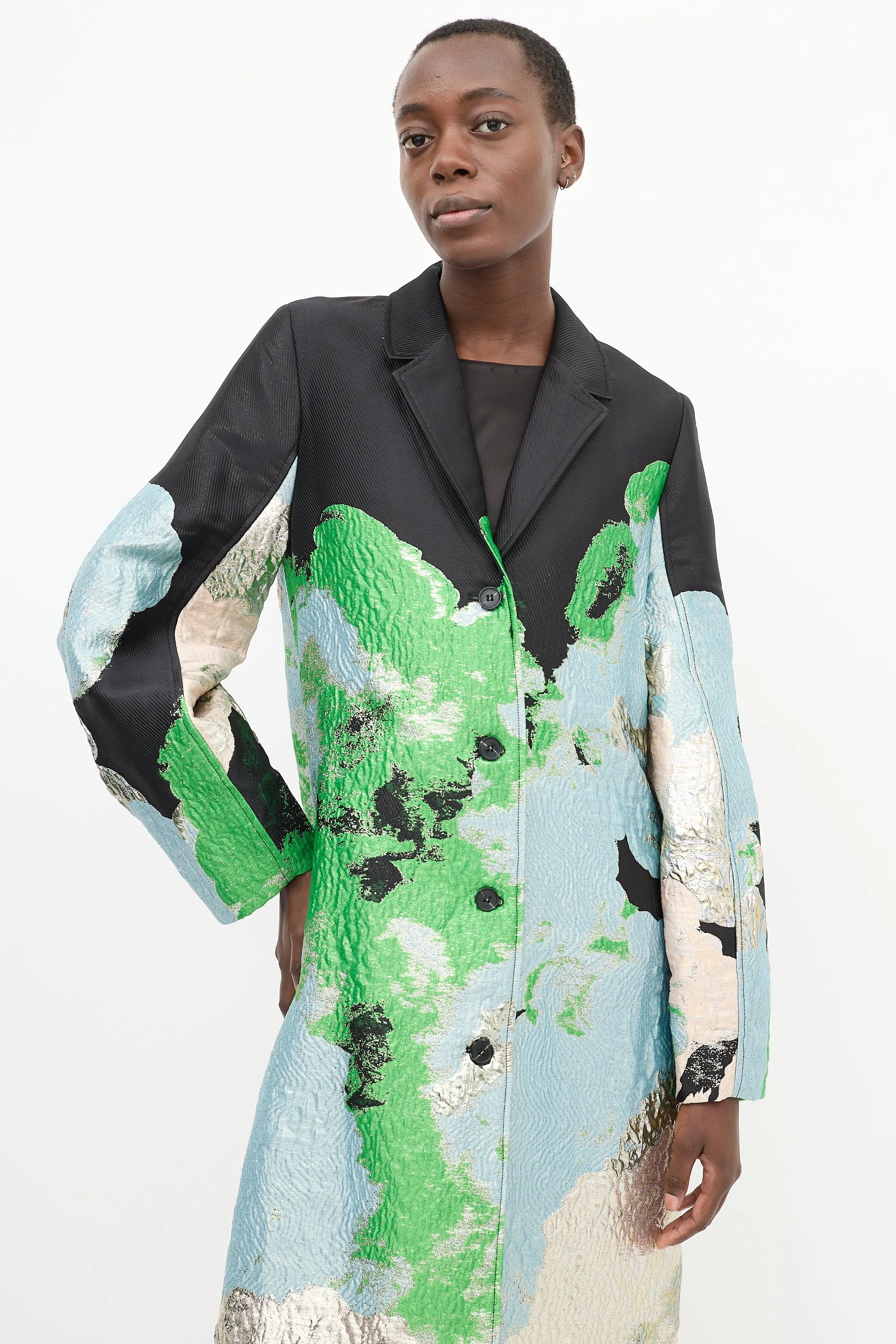 Black & Multicolour Brocade Cornelia Long Coat
