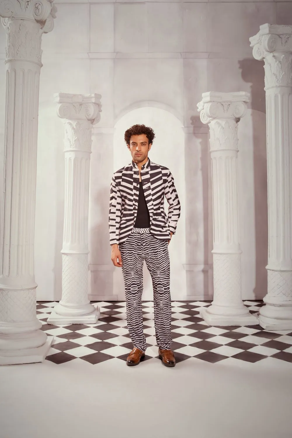 Black & White Byzantine Print Button Down Coat