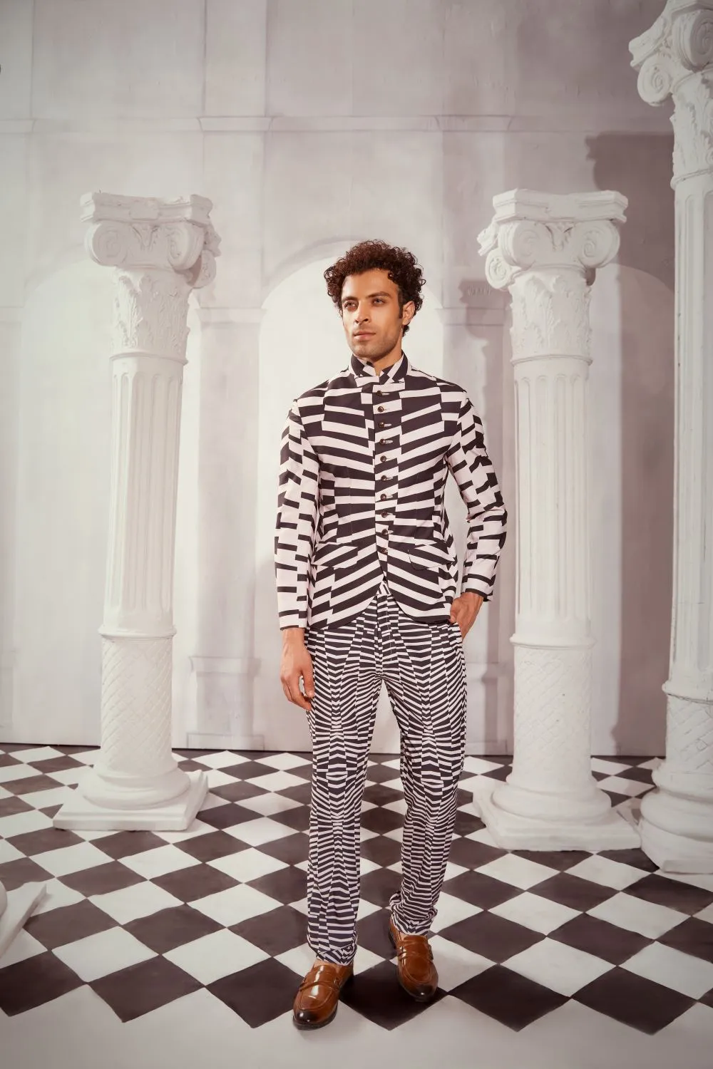Black & White Byzantine Print Button Down Coat