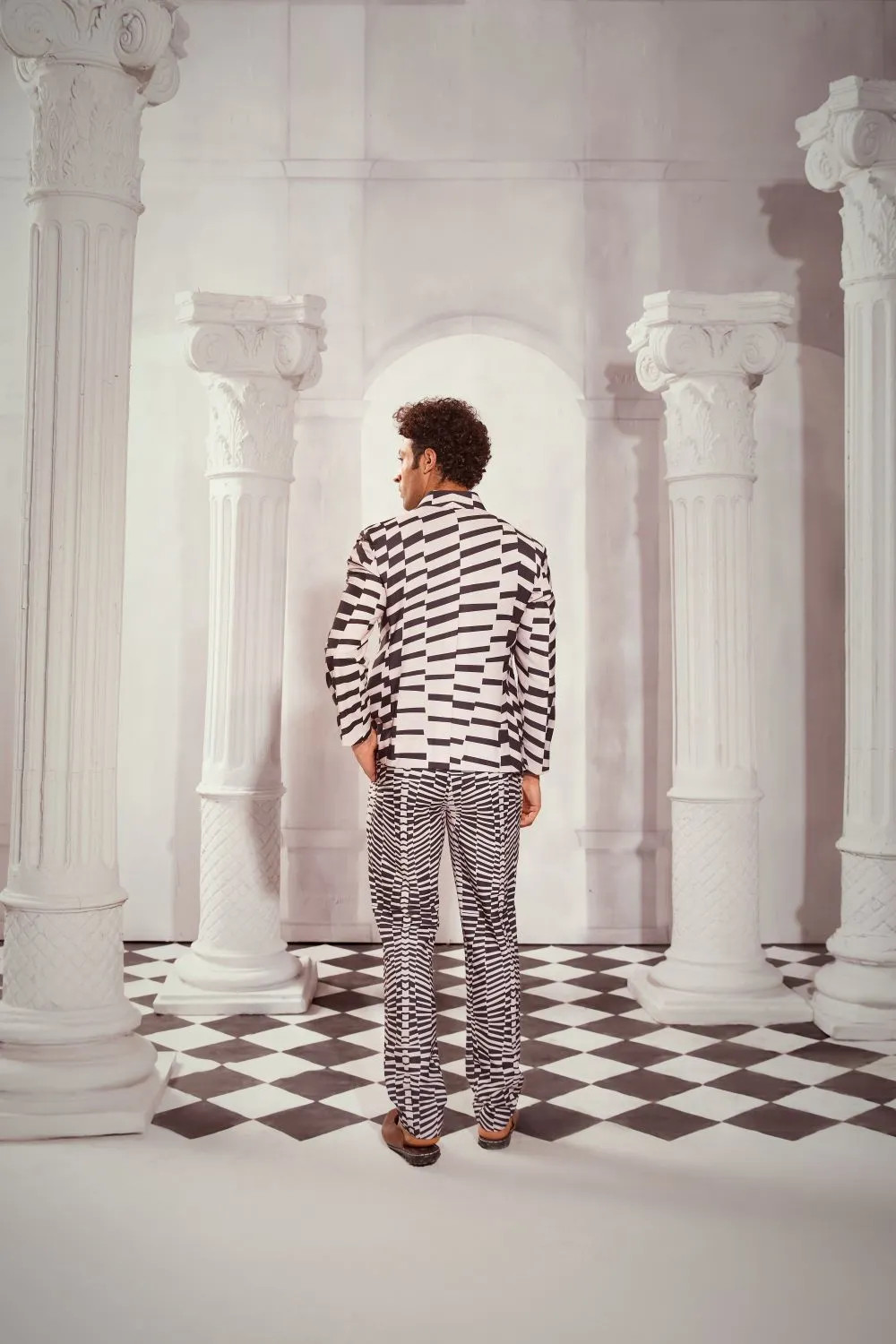 Black & White Byzantine Print Button Down Coat