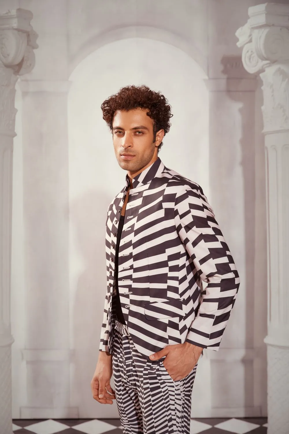 Black & White Byzantine Print Button Down Coat