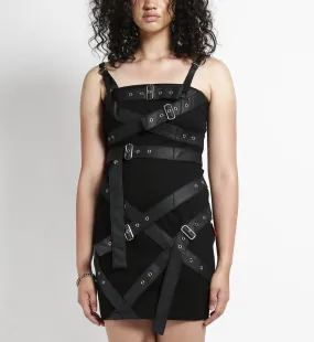 Black Belted Vegan Leather Bondage Dress