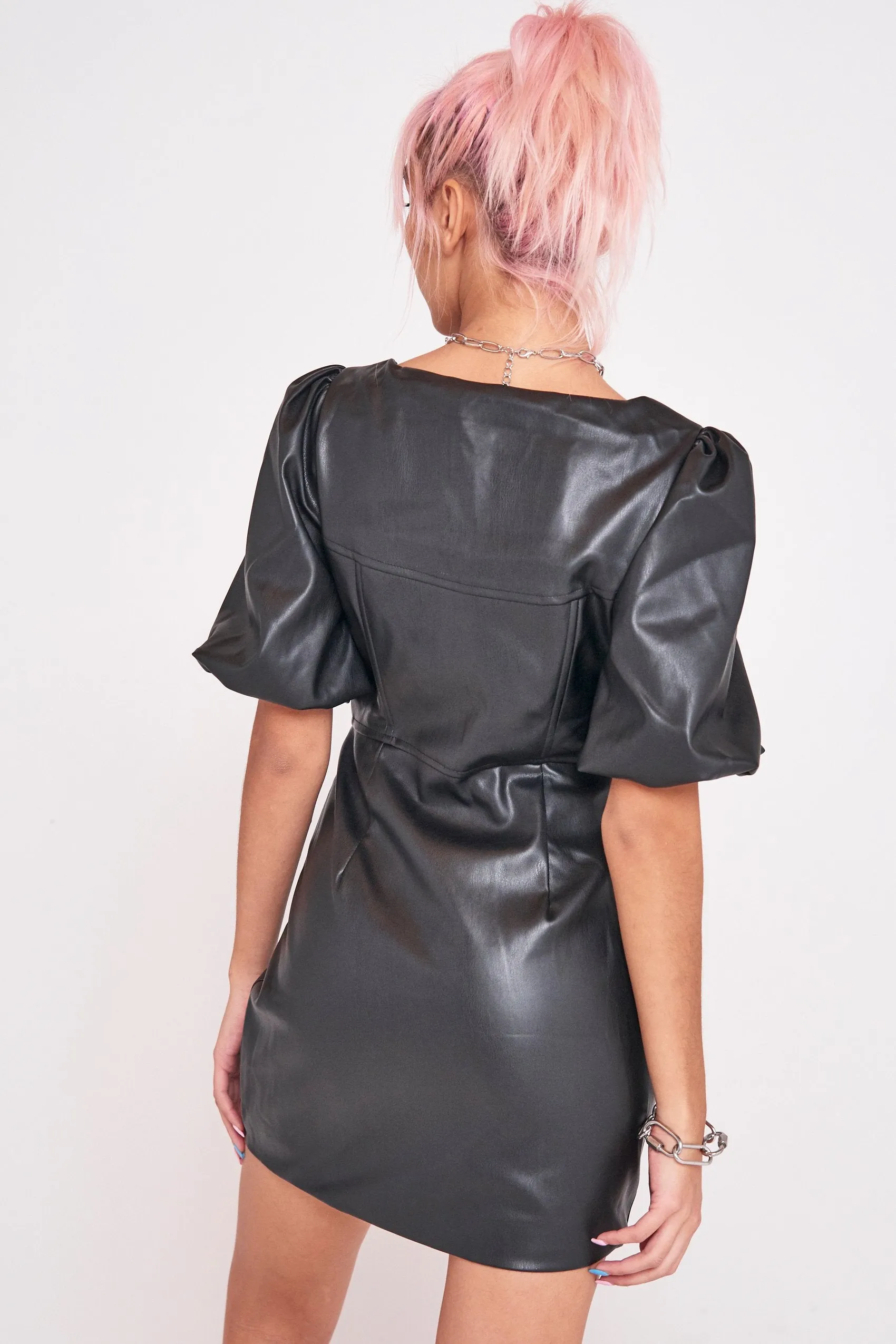 Black Vegan Leather Corset Mini Dress