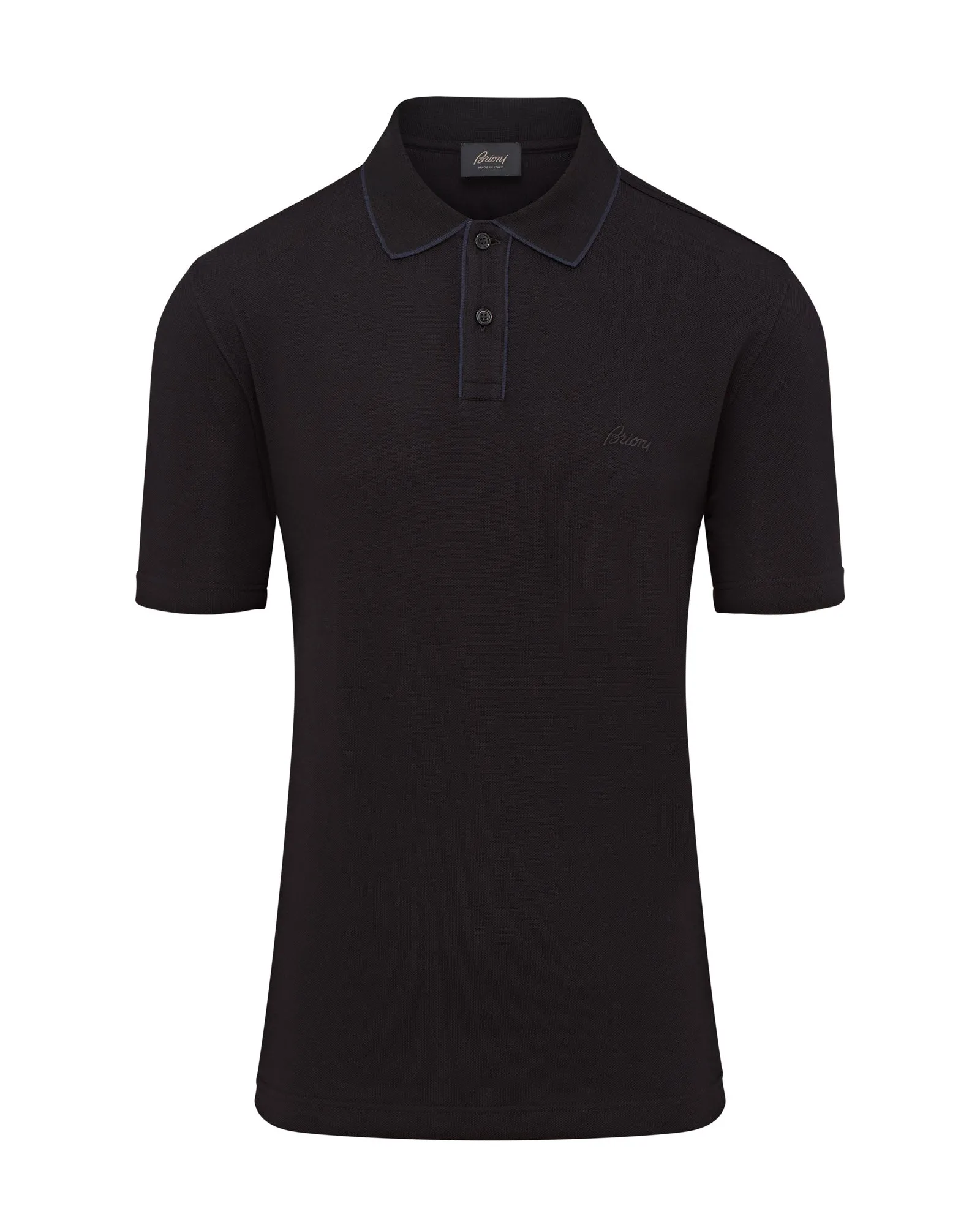 Brioni Short Sleeve Brioni Logo Pique Polo (Black)